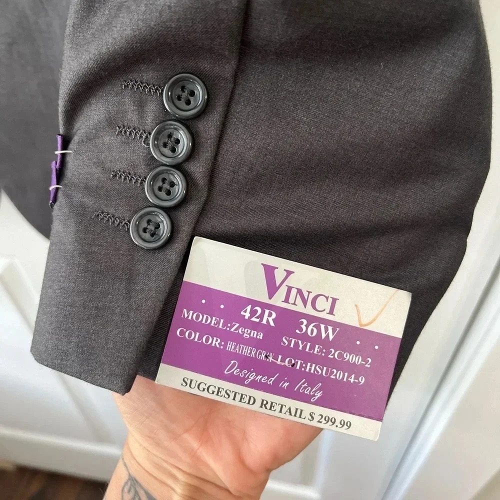 NWT Vinci Mens Zegna Two Button Suit Jacket Gray Flap Pocket Notch Lapel 42R 36W - Picture 4 of 13